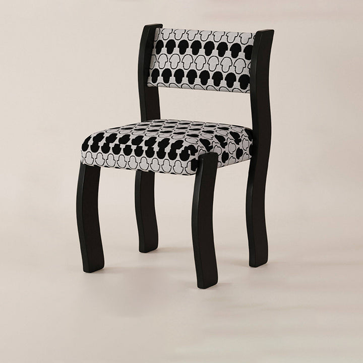 Traditional French Rubberwood Cotton Linen Curved Square Dining Chair With Backrest For Dining Room