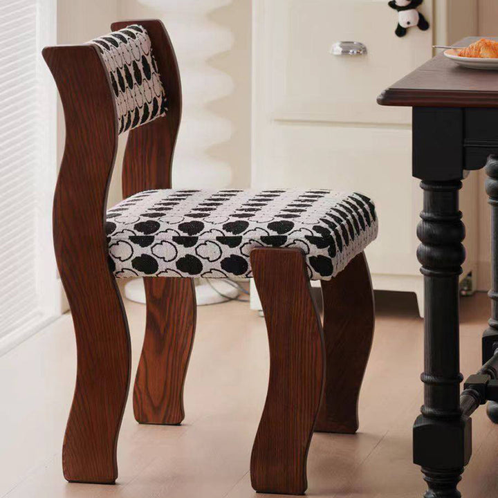 Traditional French Rubberwood Cotton Linen Curved Square Dining Chair With Backrest For Dining Room