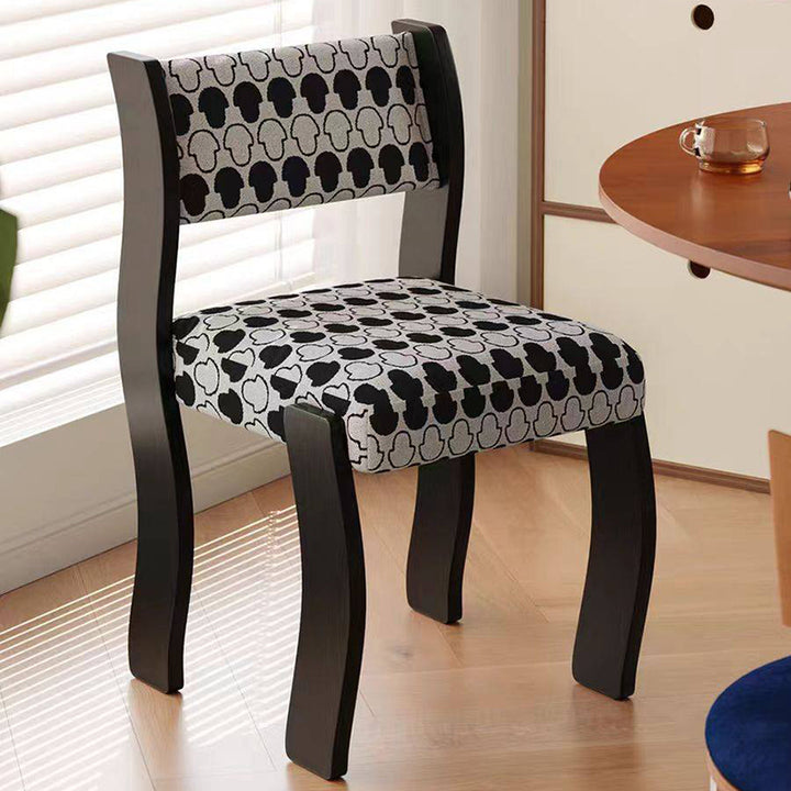 Traditional French Rubberwood Cotton Linen Curved Square Dining Chair With Backrest For Dining Room