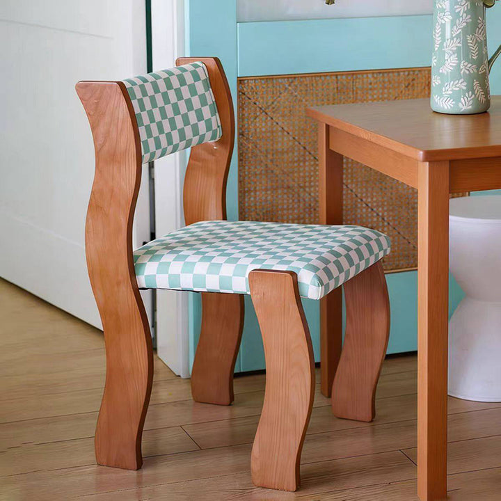 Traditional French Rubberwood Cotton Linen Curved Square Dining Chair With Backrest For Dining Room