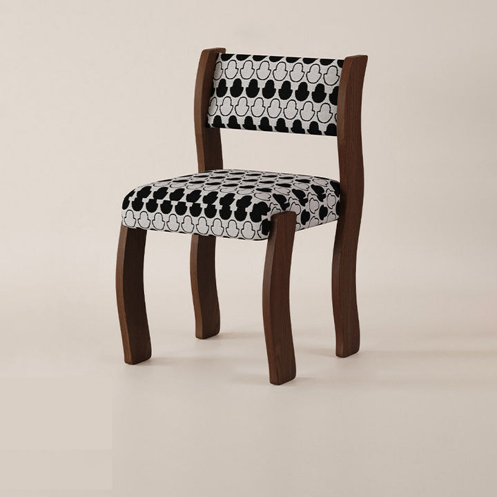 Traditional French Rubberwood Cotton Linen Curved Square Dining Chair With Backrest For Dining Room
