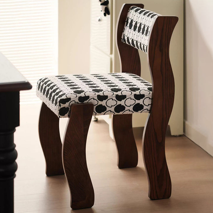 Traditional French Rubberwood Cotton Linen Curved Square Dining Chair With Backrest For Dining Room