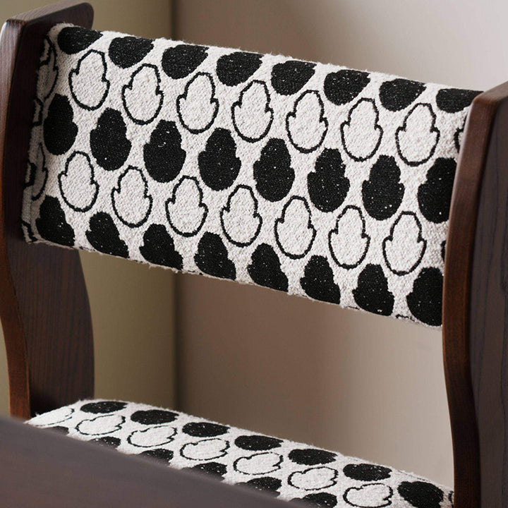 Traditional French Rubberwood Cotton Linen Curved Square Dining Chair With Backrest For Dining Room