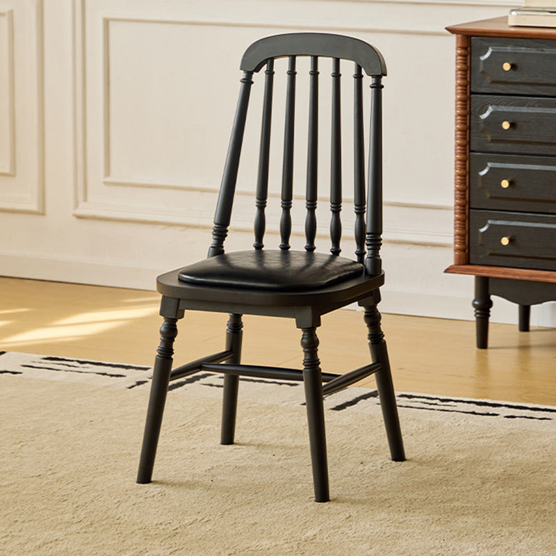 Chaise de salle à manger carrée cylindrique en bois d’hévéa vintage traditionnel avec revêtement en PU cuir et dossier, pour salle à manger 