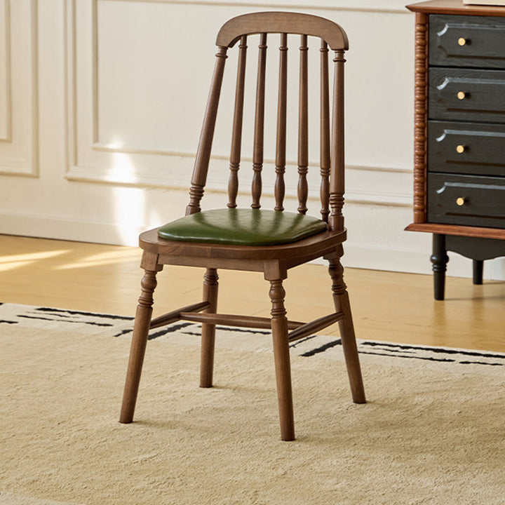 Chaise de salle à manger carrée cylindrique en bois d’hévéa vintage traditionnel avec revêtement en PU cuir et dossier, pour salle à manger 