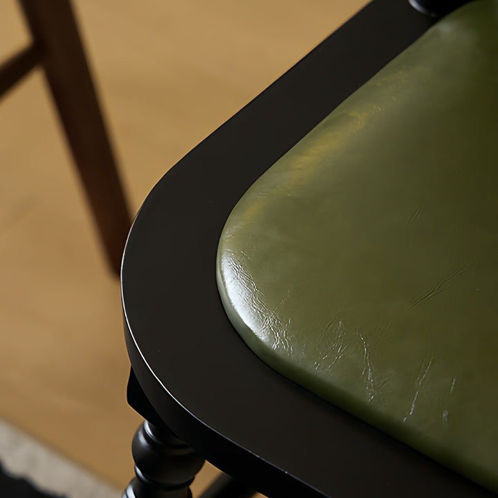 Chaise de salle à manger carrée cylindrique en bois d’hévéa vintage traditionnel avec revêtement en PU cuir et dossier, pour salle à manger 