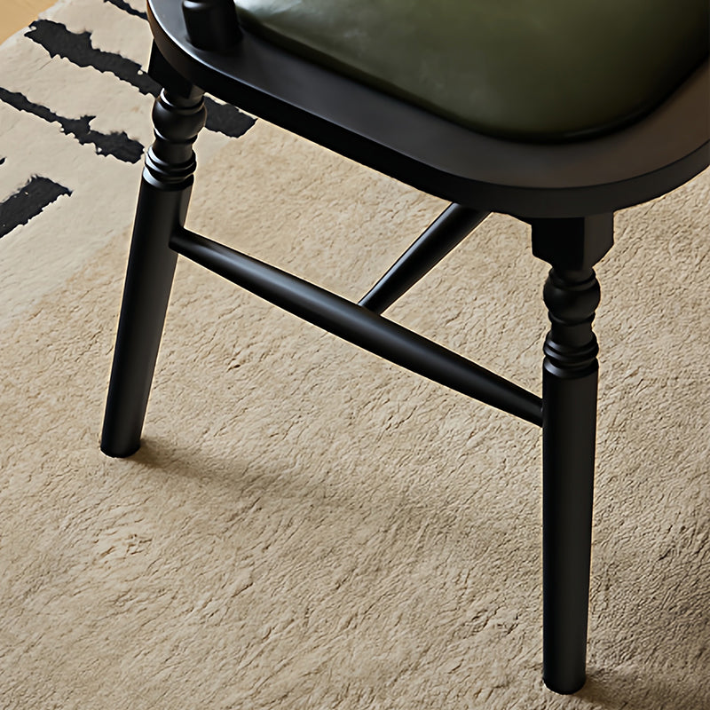 Chaise de salle à manger carrée cylindrique en bois d’hévéa vintage traditionnel avec revêtement en PU cuir et dossier, pour salle à manger 