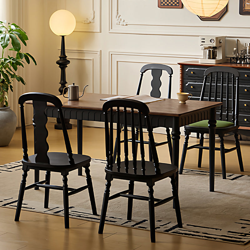 Chaise de salle à manger carrée cylindrique en bois d’hévéa vintage traditionnel avec revêtement en PU cuir et dossier, pour salle à manger 