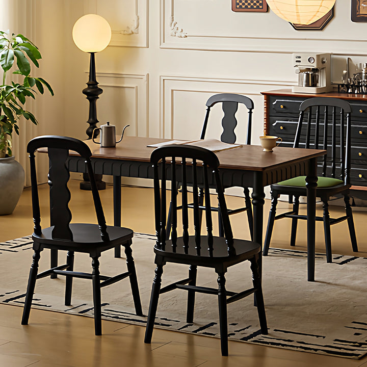 Traditional Vintage Rubberwood PU Leather Cylindrical Wave Square Dining Chair With Backrest For Dining Room