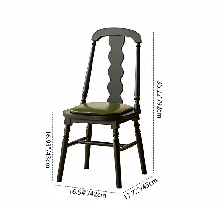 Traditional Vintage Rubberwood PU Leather Cylindrical Wave Square Dining Chair With Backrest For Dining Room