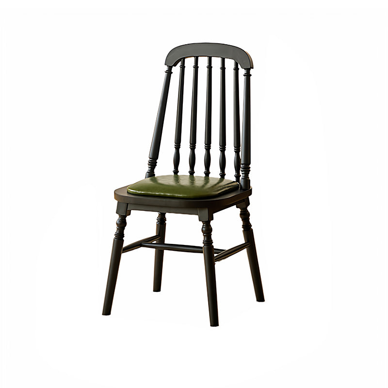 Chaise de salle à manger carrée cylindrique en bois d’hévéa vintage traditionnel avec revêtement en PU cuir et dossier, pour salle à manger 