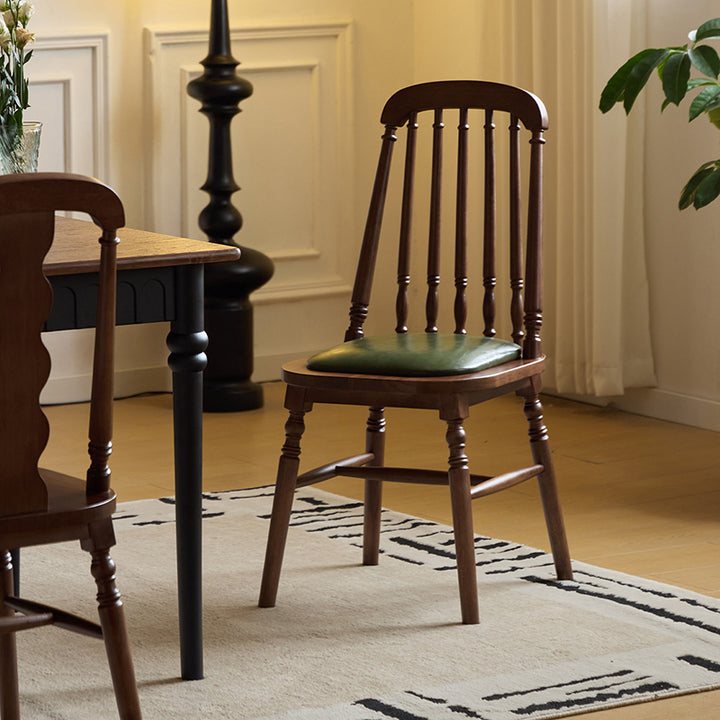 Traditional Vintage Rubberwood PU Leather Cylindrical Wave Square Dining Chair With Backrest For Dining Room