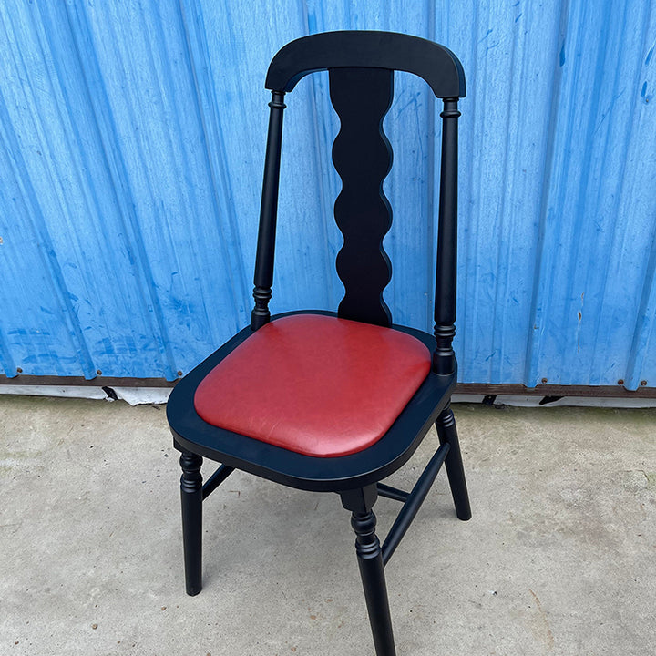 Chaise de salle à manger carrée cylindrique en bois d’hévéa vintage traditionnel avec revêtement en PU cuir et dossier, pour salle à manger 