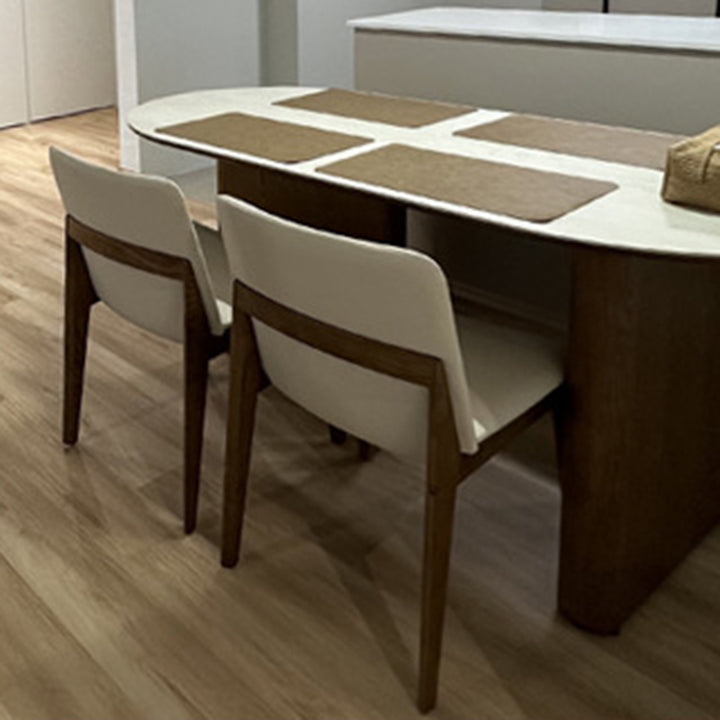 Moderner skandinavischer Esszimmerstuhl mit quadratischer Rückenlehne aus Eschenholz und Mikrofaserleder für das Esszimmer 
