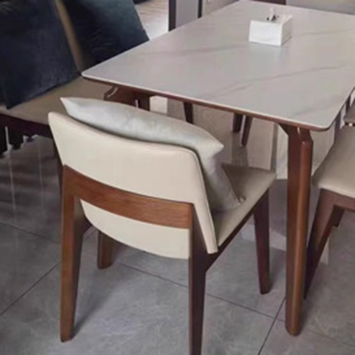Moderner skandinavischer Esszimmerstuhl mit quadratischer Rückenlehne aus Eschenholz und Mikrofaserleder für das Esszimmer 