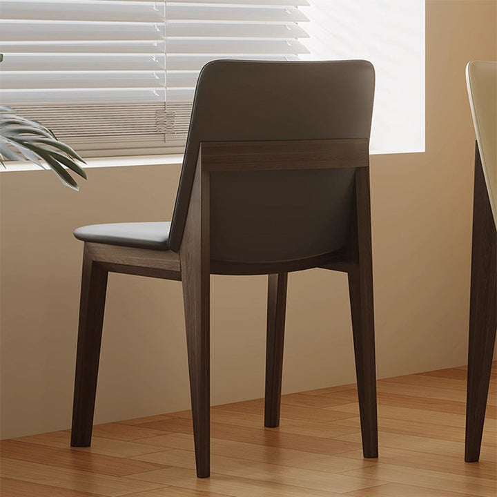 Moderner skandinavischer Esszimmerstuhl mit quadratischer Rückenlehne aus Eschenholz und Mikrofaserleder für das Esszimmer 