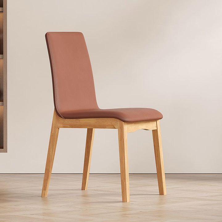 Chaise de salle à manger contemporaine scandinave en bois massif, microfibre et cuir, dossier carré incurvé pour salle à manger 