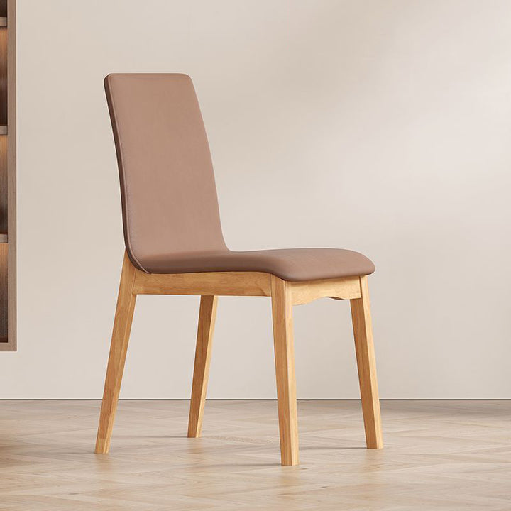 Chaise de salle à manger contemporaine scandinave en bois massif, microfibre et cuir, dossier carré incurvé pour salle à manger 
