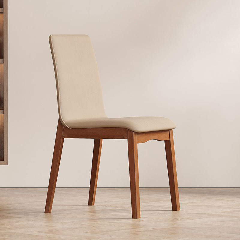 Chaise de salle à manger contemporaine scandinave en bois massif, microfibre et cuir, dossier carré incurvé pour salle à manger 