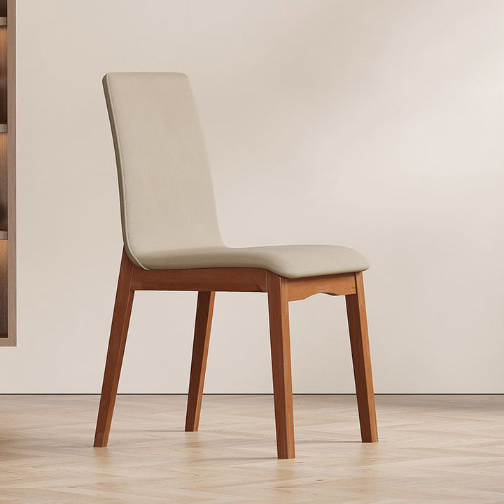 Chaise de salle à manger contemporaine scandinave en bois massif, microfibre et cuir, dossier carré incurvé pour salle à manger 