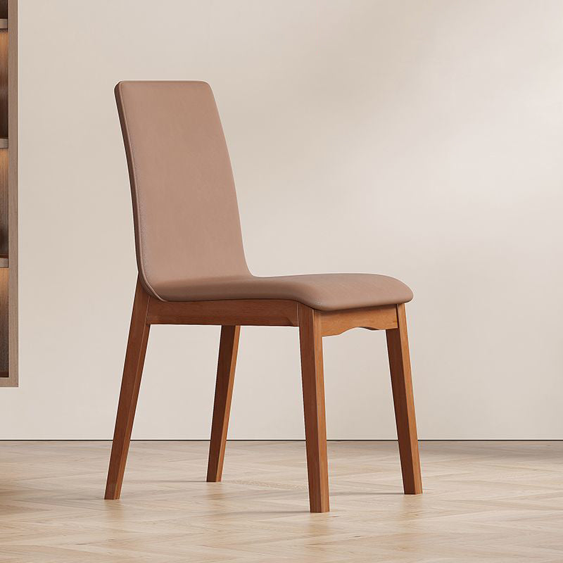 Chaise de salle à manger contemporaine scandinave en bois massif, microfibre et cuir, dossier carré incurvé pour salle à manger 