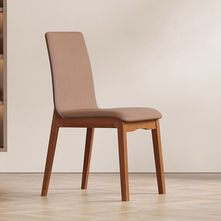 Chaise de salle à manger contemporaine scandinave en bois massif, microfibre et cuir, dossier carré incurvé pour salle à manger 
