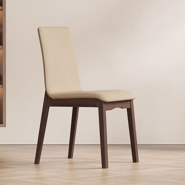 Chaise de salle à manger contemporaine scandinave en bois massif, microfibre et cuir, dossier carré incurvé pour salle à manger 