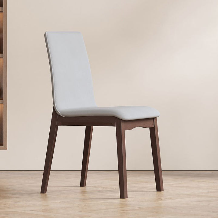 Chaise de salle à manger contemporaine scandinave en bois massif, microfibre et cuir, dossier carré incurvé pour salle à manger 