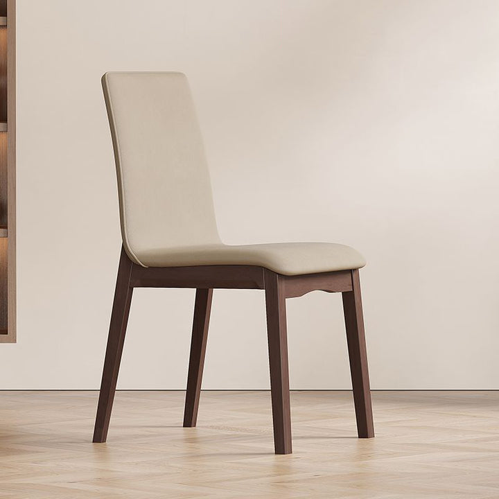 Chaise de salle à manger contemporaine scandinave en bois massif, microfibre et cuir, dossier carré incurvé pour salle à manger 