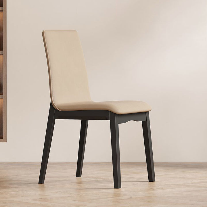 Chaise de salle à manger contemporaine scandinave en bois massif, microfibre et cuir, dossier carré incurvé pour salle à manger 