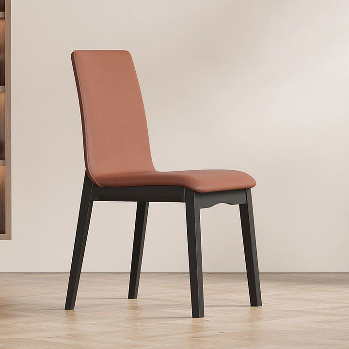 Chaise de salle à manger contemporaine scandinave en bois massif, microfibre et cuir, dossier carré incurvé pour salle à manger 