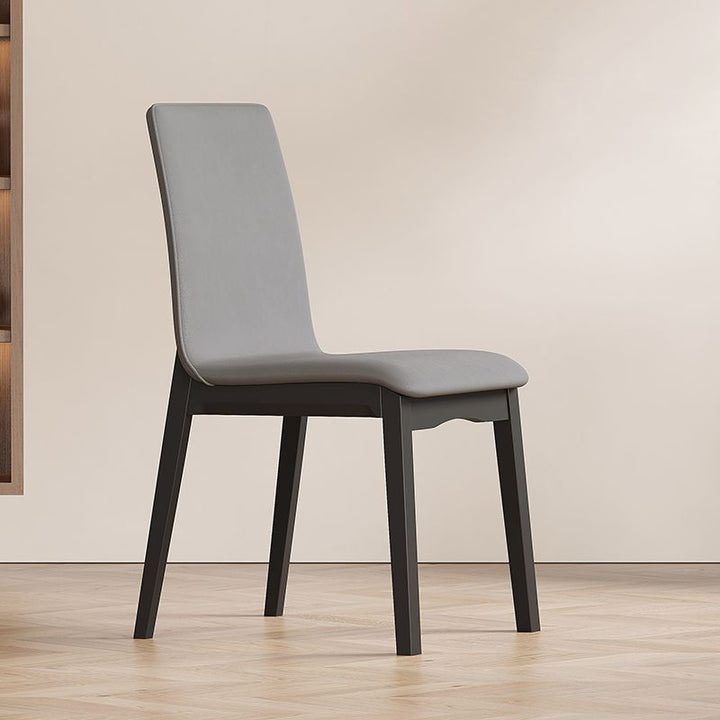 Chaise de salle à manger contemporaine scandinave en bois massif, microfibre et cuir, dossier carré incurvé pour salle à manger 