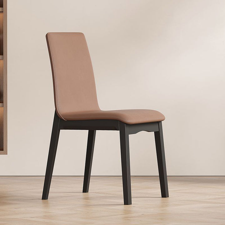 Chaise de salle à manger contemporaine scandinave en bois massif, microfibre et cuir, dossier carré incurvé pour salle à manger 