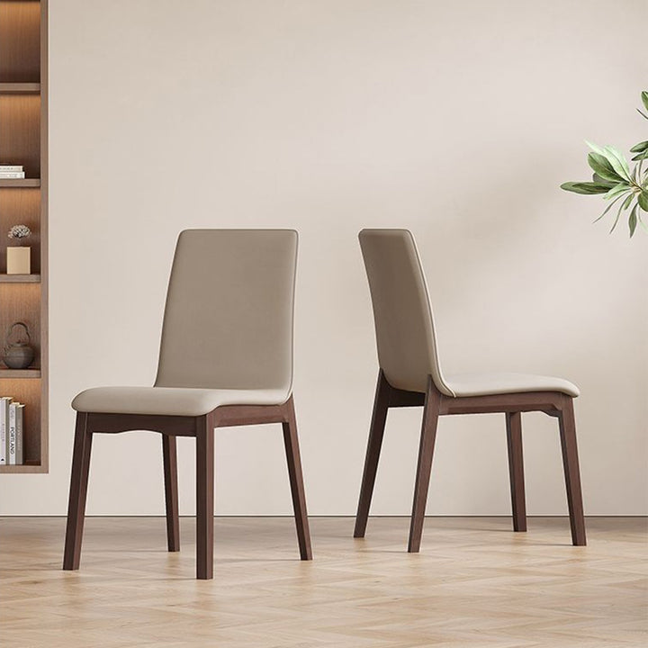 Chaise de salle à manger contemporaine scandinave en bois massif, microfibre et cuir, dossier carré incurvé pour salle à manger 