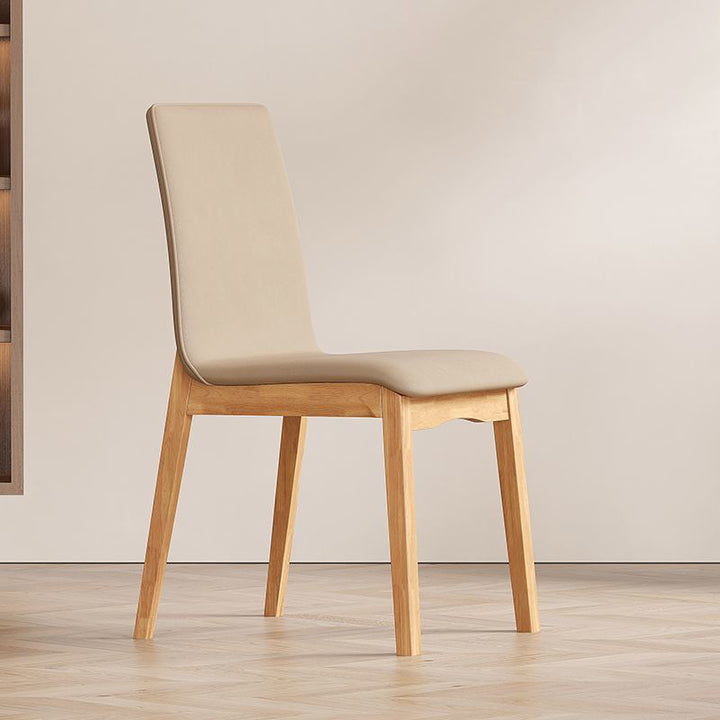 Chaise de salle à manger contemporaine scandinave en bois massif, microfibre et cuir, dossier carré incurvé pour salle à manger 