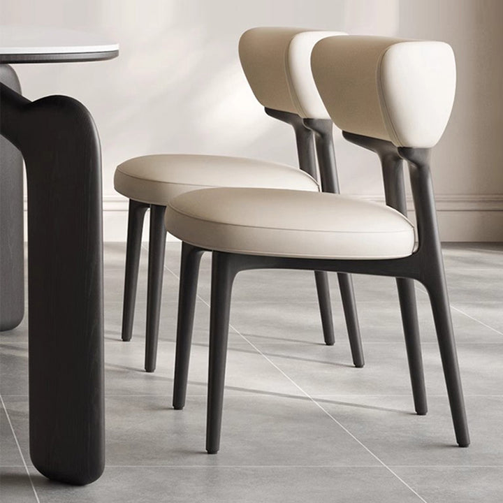 Traditional Chinese Microfiber Leather Ash Wood Curved Round Dining Chair Backrest For Dining Room