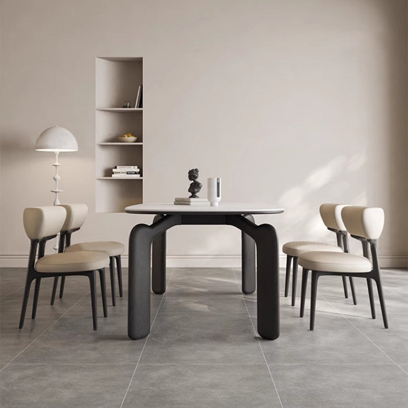 Traditional Chinese Microfiber Leather Ash Wood Curved Round Dining Chair Backrest For Dining Room