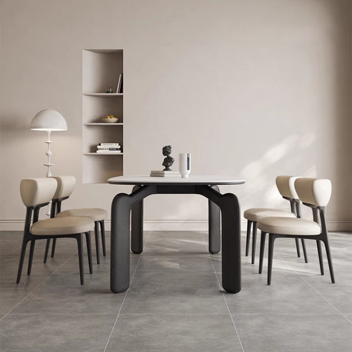 Traditional Chinese Microfiber Leather Ash Wood Curved Round Dining Chair Backrest For Dining Room