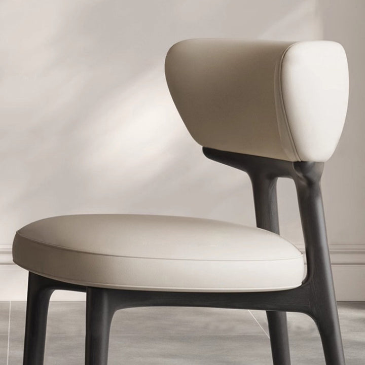 Traditional Chinese Microfiber Leather Ash Wood Curved Round Dining Chair Backrest For Dining Room