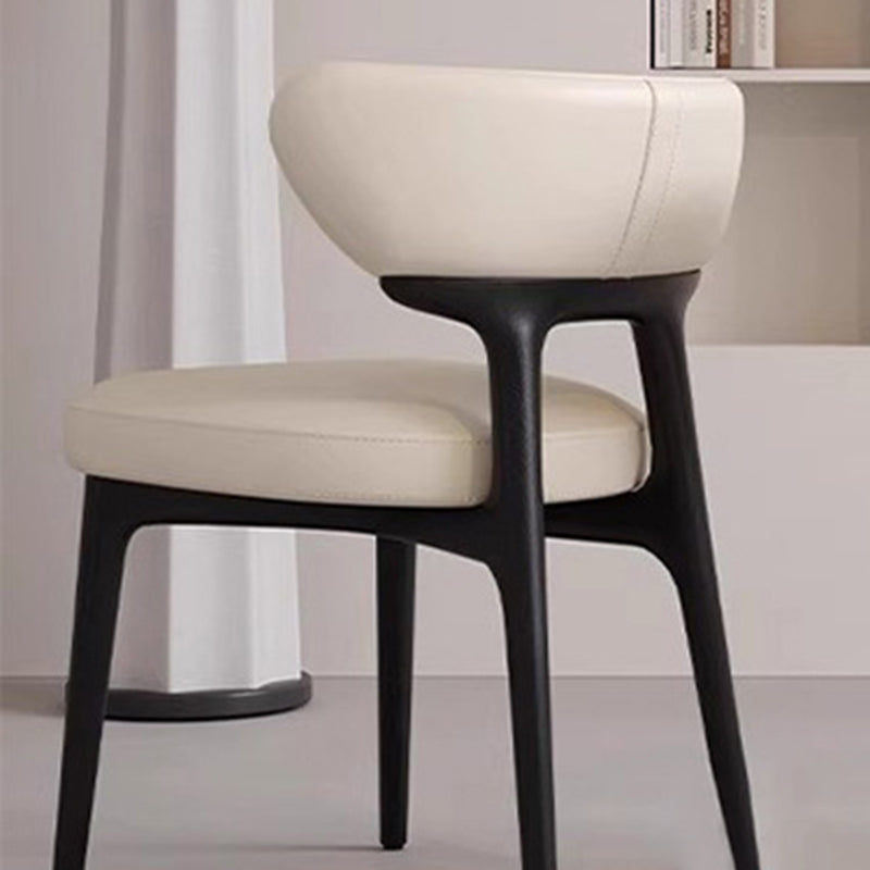 Traditional Chinese Microfiber Leather Ash Wood Curved Round Dining Chair Backrest For Dining Room