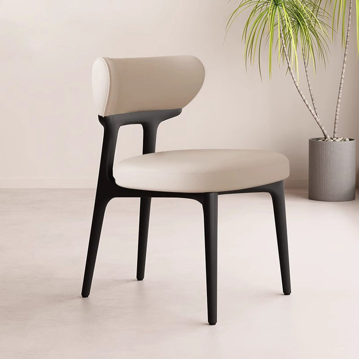 Traditional Chinese Microfiber Leather Ash Wood Curved Round Dining Chair Backrest For Dining Room