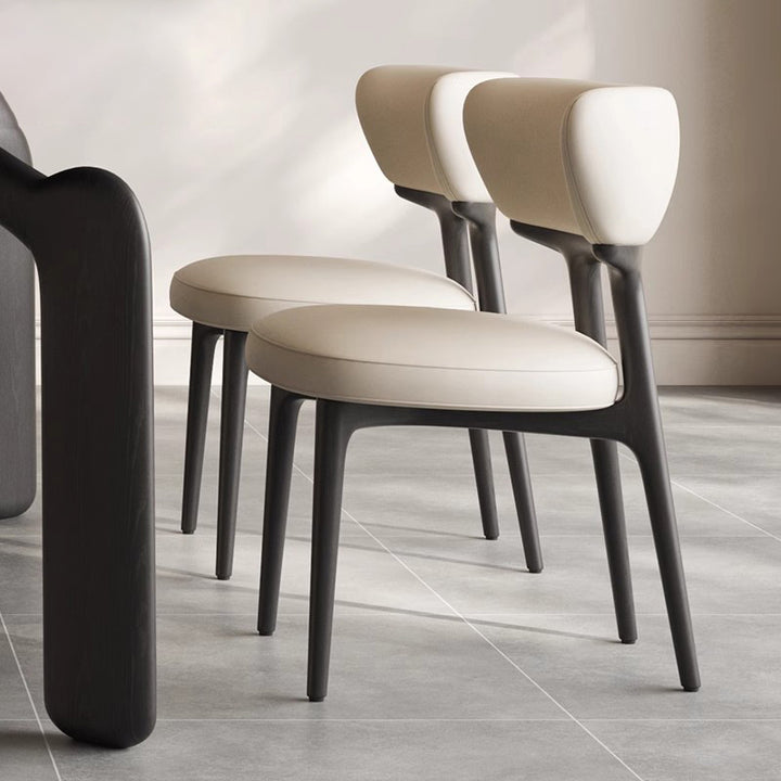 Traditional Chinese Microfiber Leather Ash Wood Curved Round Dining Chair Backrest For Dining Room