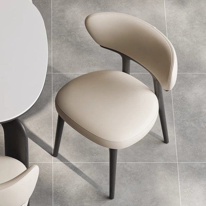 Traditional Chinese Microfiber Leather Ash Wood Curved Round Dining Chair Backrest For Dining Room