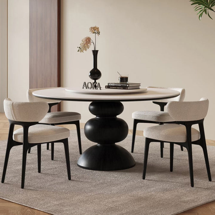 Traditional Chinese Microfiber Leather Ash Wood Curved Round Dining Chair Backrest For Dining Room