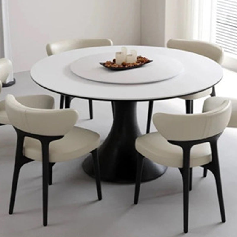 Traditional Chinese Microfiber Leather Ash Wood Curved Round Dining Chair Backrest For Dining Room