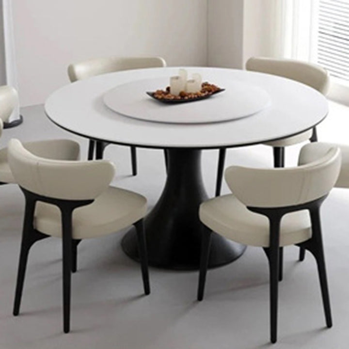 Traditional Chinese Microfiber Leather Ash Wood Curved Round Dining Chair Backrest For Dining Room