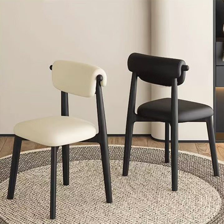 Contemporary Scandinavian Microfiber Leather Carbon Steel Rounded Square Dining Chair Backrest For Dining Room
