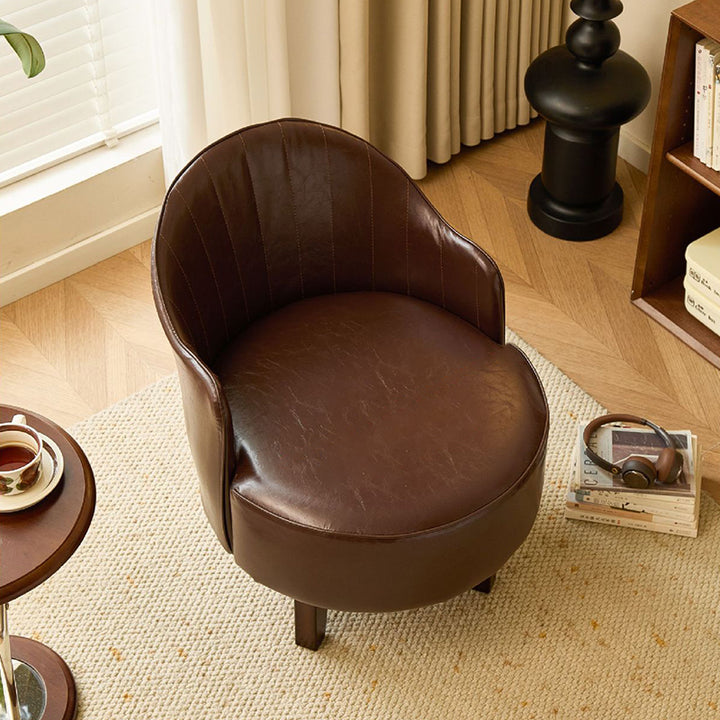 Chaise d'appoint pivotante incurvée avec dossier, en bois d'hévéa traditionnel chinois, revêtement imitation cuir à l'huile et à la cire, pour salon 