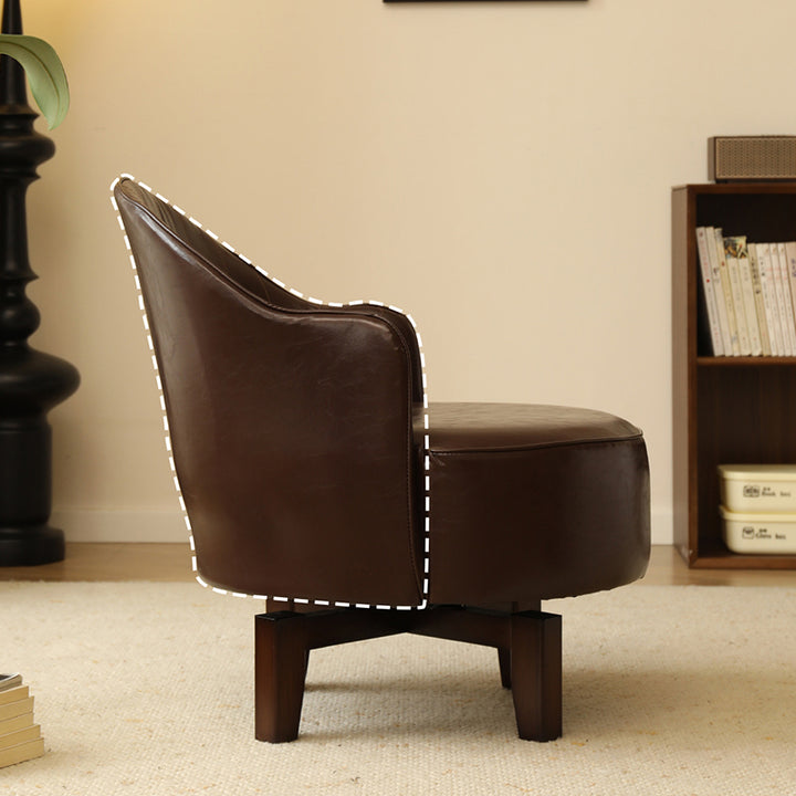 Chaise d'appoint pivotante incurvée avec dossier, en bois d'hévéa traditionnel chinois, revêtement imitation cuir à l'huile et à la cire, pour salon 