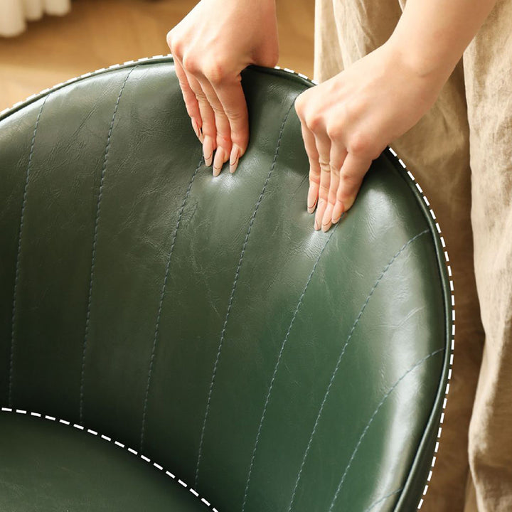 Traditional Chinese Rubber Wood Faux Oil Wax Leather Curved Swivel Accent Chair With Backrest For Living Room